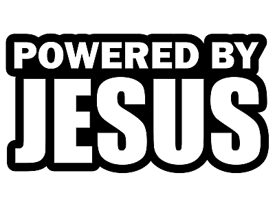 Nálepka "Powered by jesus" 15x10cm